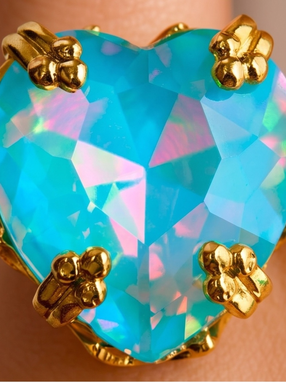 Heart Ring with Blue Opal Crystal-Adjustable ring - Picture 2 of 7